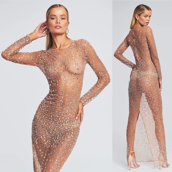 Retrofete Vinci Crystal Embellished Handmade Sheer Maxi Dress Gown NEW with tags - Picture 14 of 15